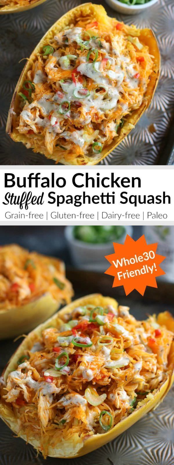 Buffalo Chicken Stuffed Spaghetti Squash ⋆ Food Curation