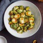 View,From,Above,On,A,Ceramic,Bowl,With,Roasted,Brussel